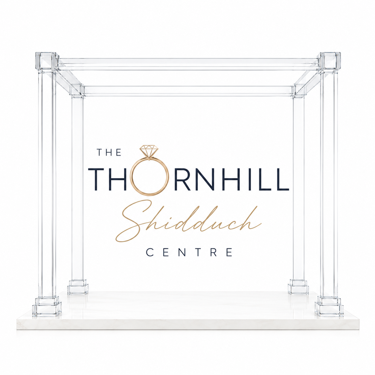 The Thornhill Shidduch Centre — acrylic chuppah with gold ring logo